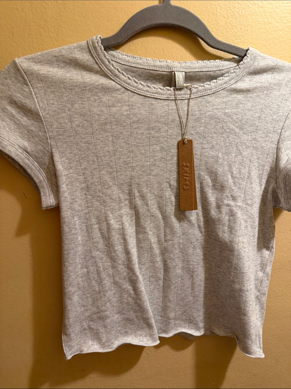 SKIMS Heather Gray drop needle baby tee